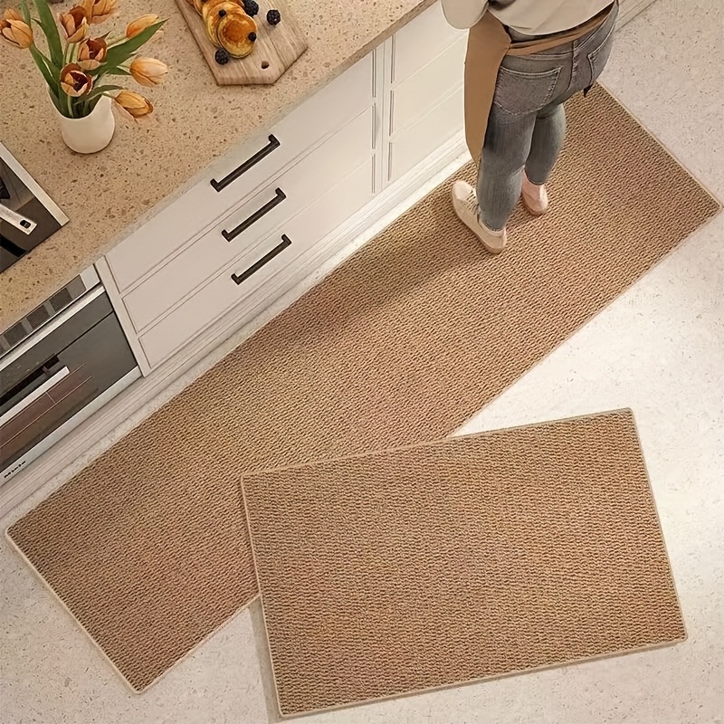 2pcs Kitchen Floor Mats Imitation Jute Solid Color Kitchen Mat Foot Pad