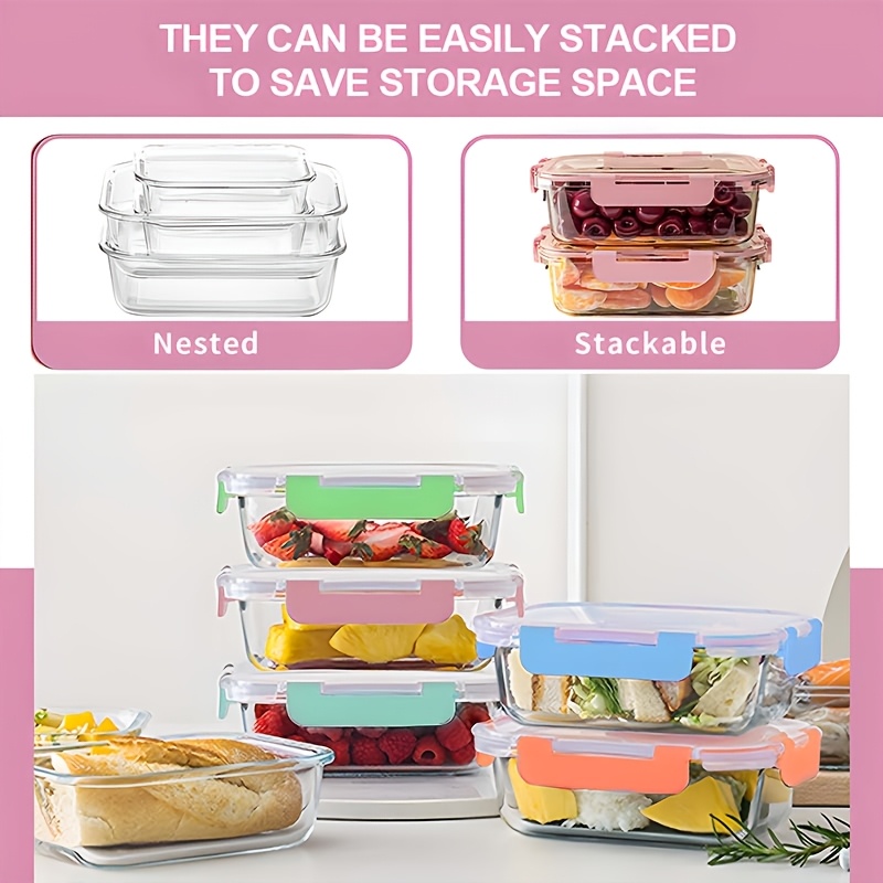 stackable 20pcs glass food container 10 lids 10 containers multi purpose meal prep and pantry with airtight lids oven microwave refrigerator and dishwasher safe durable space saving design   heating   and organization Product details 0