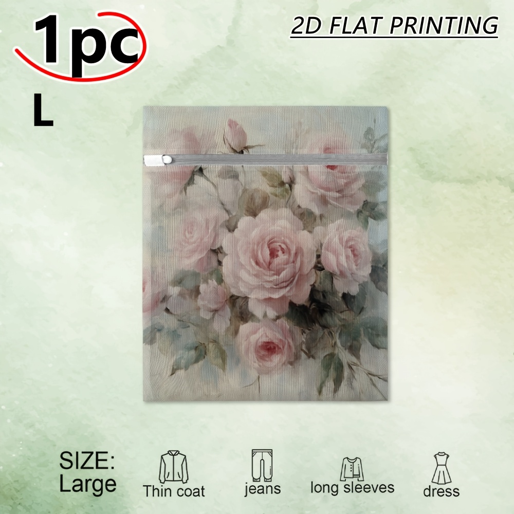 TEMU 1pc Pale Rose Bouquet Mesh Laundry Bag - Rectangular Zippered Suitable For Shabby Chic Decor, Pale Rose Bouquet, Mesh Storage For Clothes,