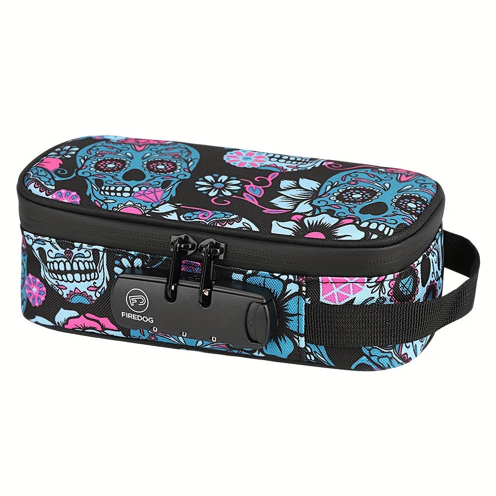 1pc bolsa a prueba de olores con diseño de calavera y flores - material pet   con forro de carbono, estuche de almacenamiento con cerradura para viajes seguros, almacenamiento seguro de artículos|accesorio  |cierre de cremallera resistente