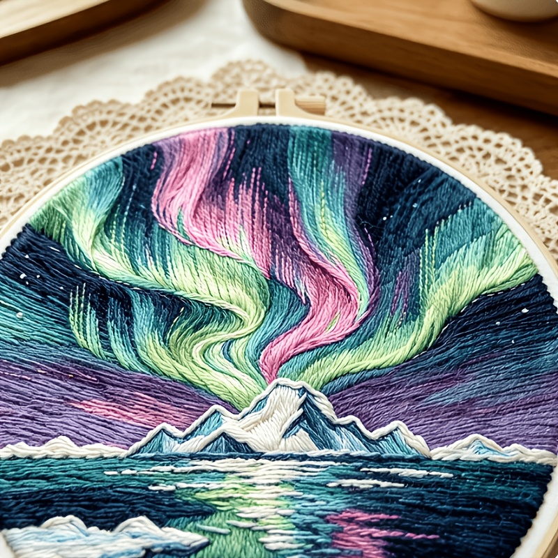 Printed Embroidery Kit with Aurora Dance Pattern for Beginners