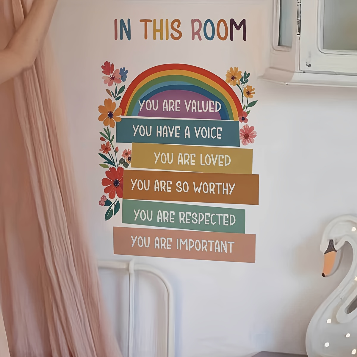 1pc of Rainbow Flower Motivational Wall Sticker, Creative Self-Adhesive, Removable, Double-Sided Visible PVC Decorative Sticker, Beautifying Decor for Living Room, Bedroom, Dining Room, Study, Bathroom, Doors, Windows, And Glass