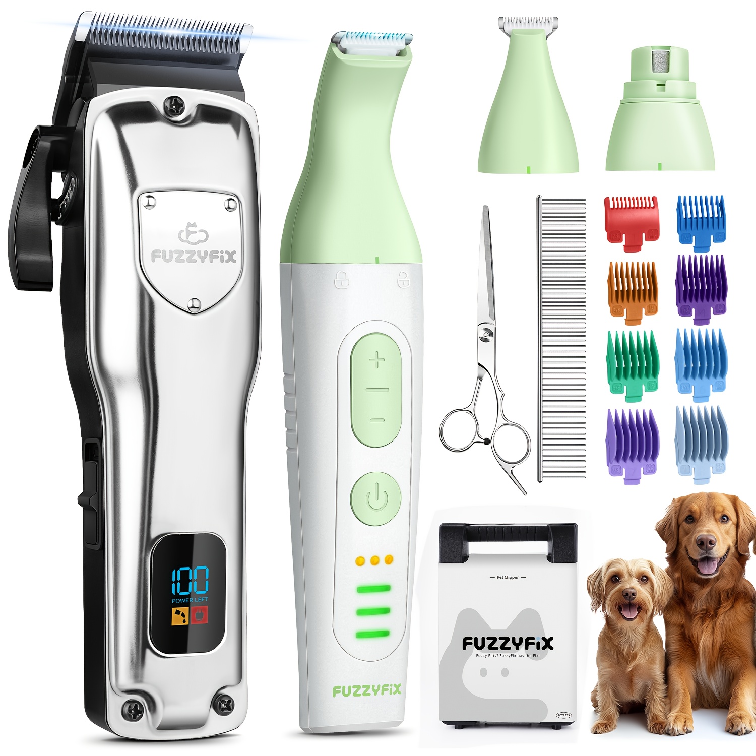 Dog Clippers For Grooming For Thick Heavy Coats, Professional Pet Grooming Clippers Supplies Kit Rechargeable Stainless Steel Hair Trimmer With Ceramic Blade For Dogs Cats Animals
