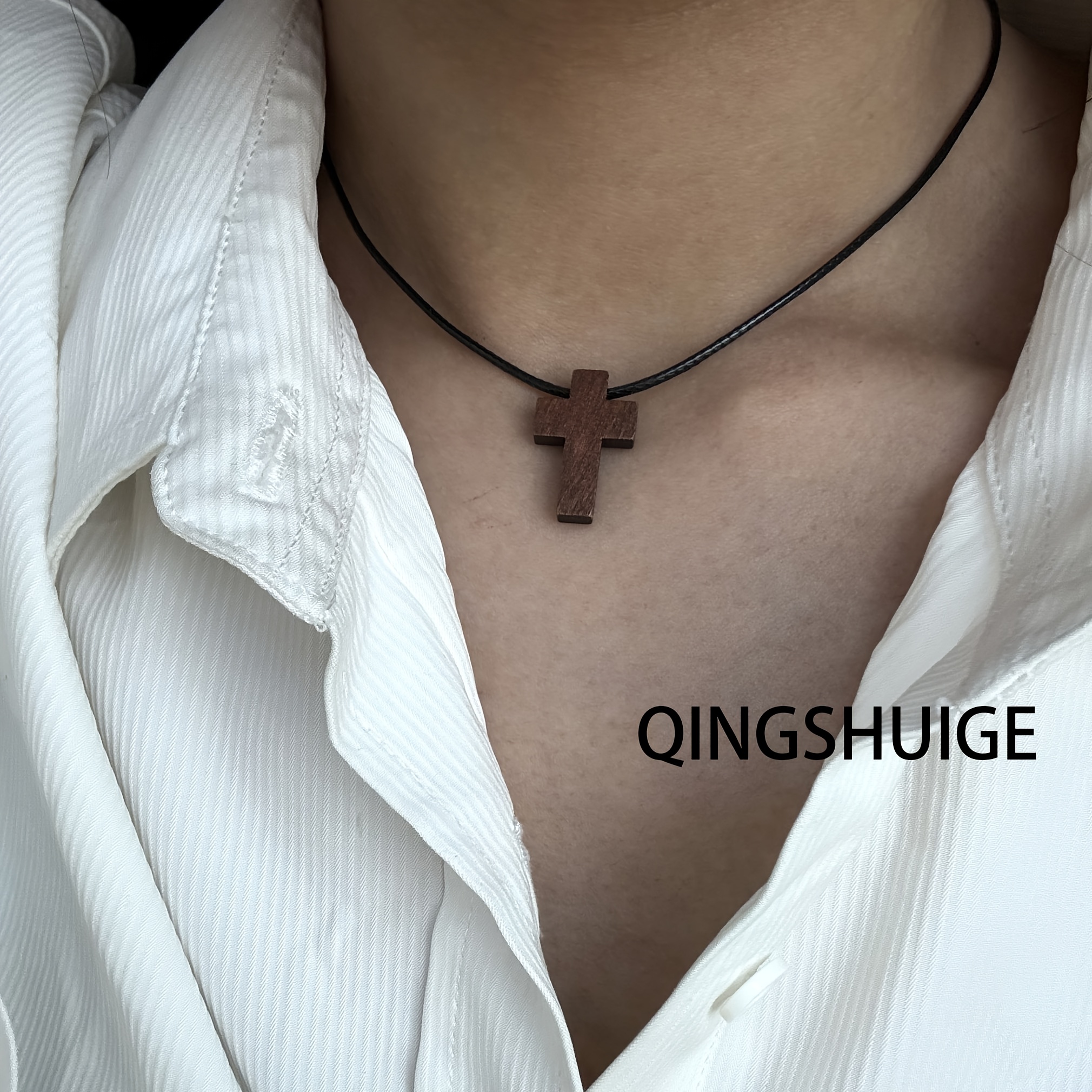 Image of Artistic Hip-hop Style Wooden Cross Braided Pendant For Women, Suitable For Everyday And Festive Wear