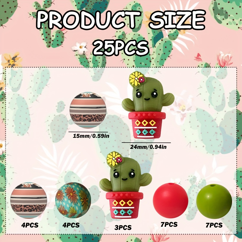 TEMU 25pcs Perles en 3D Cactus avec Feuilles - Parfaitement Adaptées pour Porte-clés, Bracelets, et Projets de Bricolage DIY. Les Perles sont Idéales