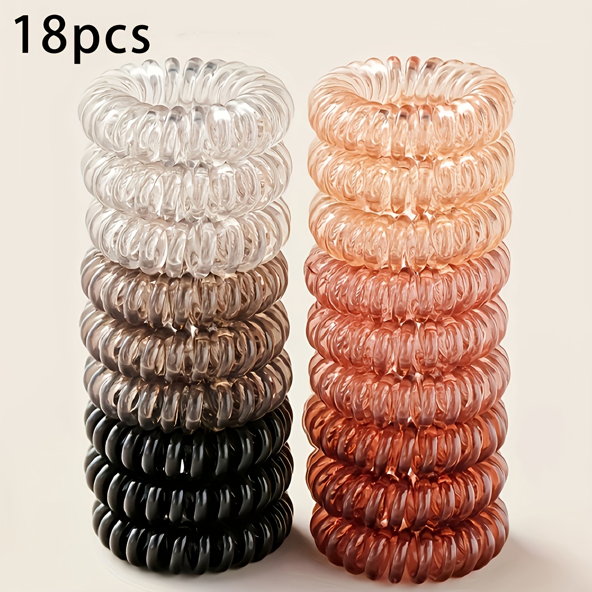 18pcs Black And Brown Telephone Hair Ties