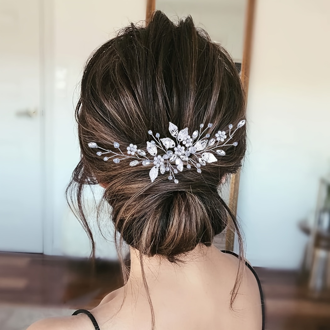 

1pc Leaf Bride Wedding Hair Side Comb Rhinestone Faux Pearl Bridal Hair Pieces Flower Headpiece Hair Accessories For Women