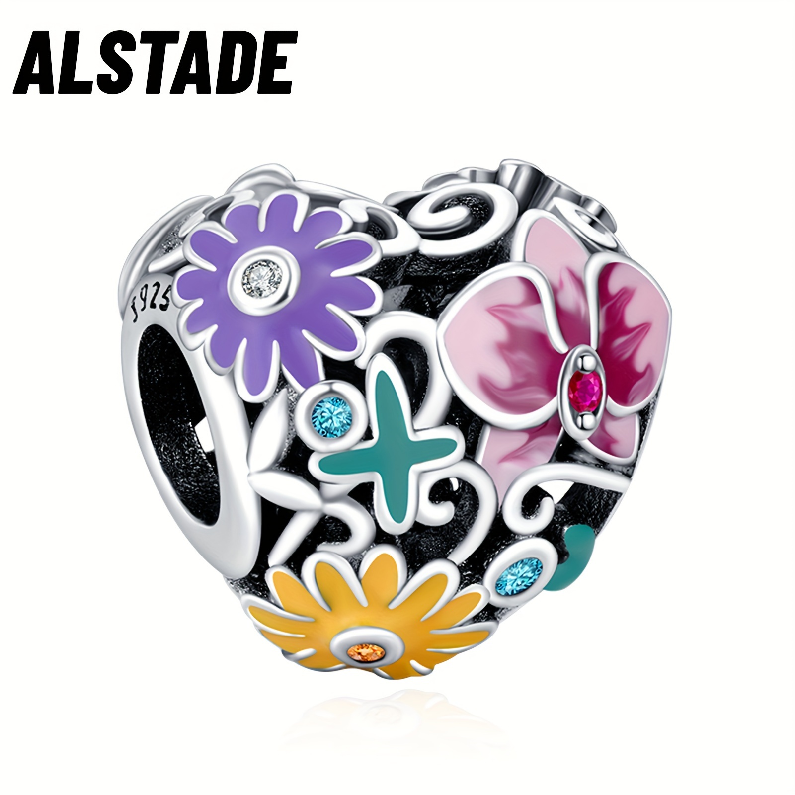 

S925 For Bracelets Color Flowers Heart Charm Pendant Fit Bracelets Necklace Luxury Gift Making