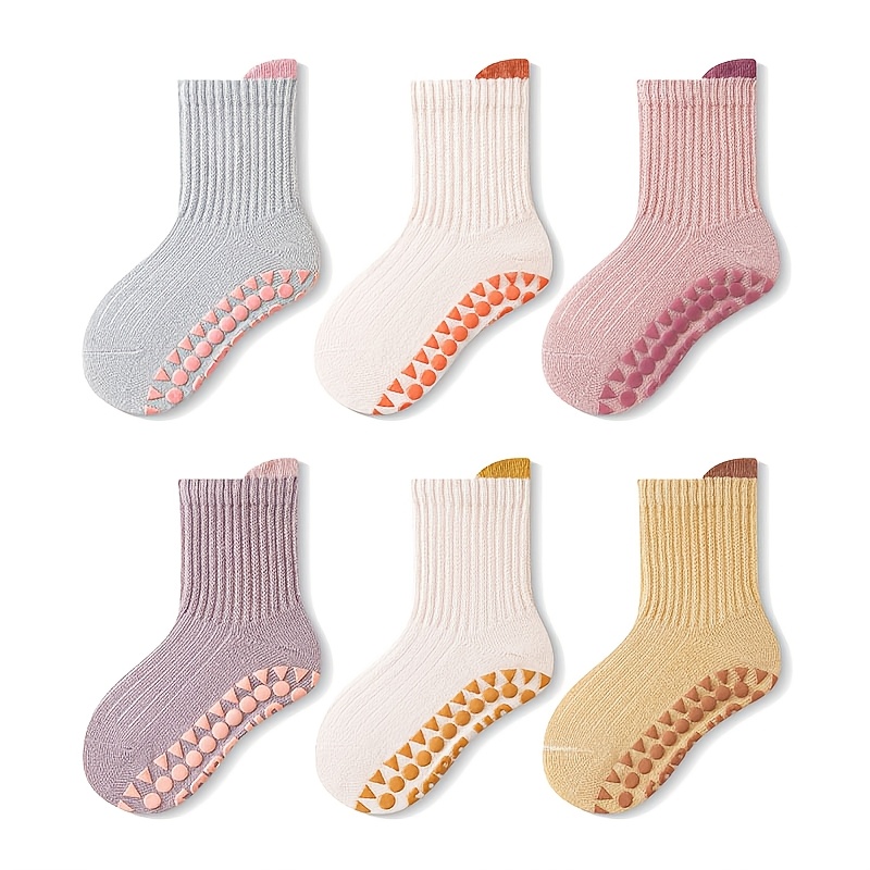 Image of 6 Pairs Socks, Breathable Comfortable Blend, Non-slip Indoor Floor Socks For Boys And Girls, Color , Baby Socks