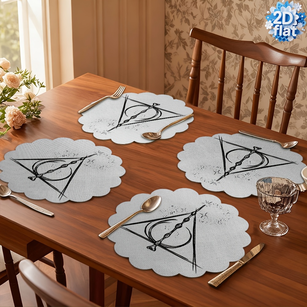 TEMU Licensed Warner . 4pcs Lace Placemats, Harry Potter Themed Exquisite Patterns, 2d Flat, For Table Decoration, Picnic Gatherings, Table Mat,