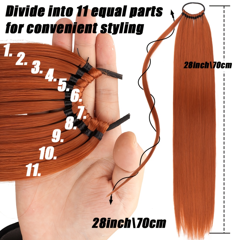 womens long straight orange ponytail extension high temperature fiber synthetic hair   daily wear hairpiece for volume increase details 0