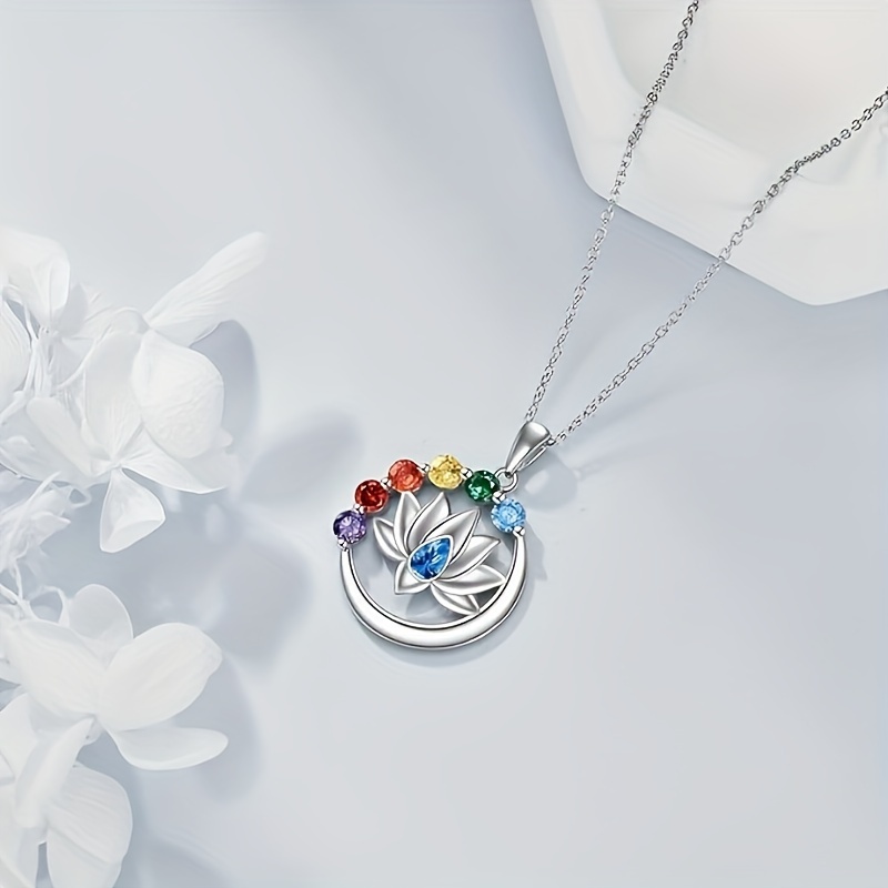 an s925 pure silvery 7 chakra necklace with lotus pendant a fashionable and exquisite niche design ring suitable for   and parties a high quality jewelry gift 2 4g