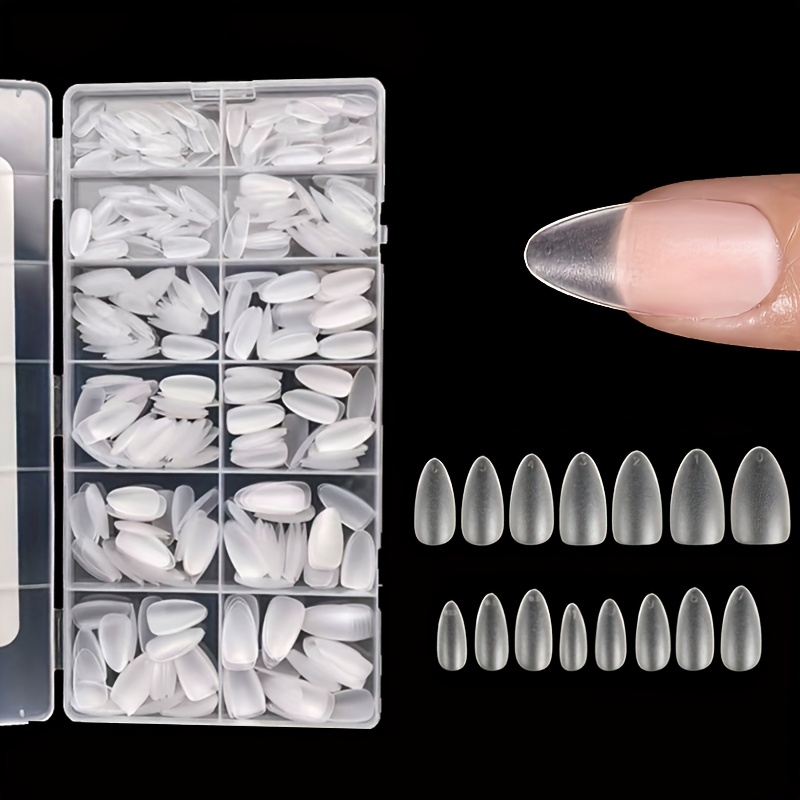 E-shop Box mit 600 kurzen, mandelförmigen Nagelspitzen - Verbesserte, matte Gel-Nagelsticker ohne Schleifen, vorgeformte, vollständige Abdeckung, kurze