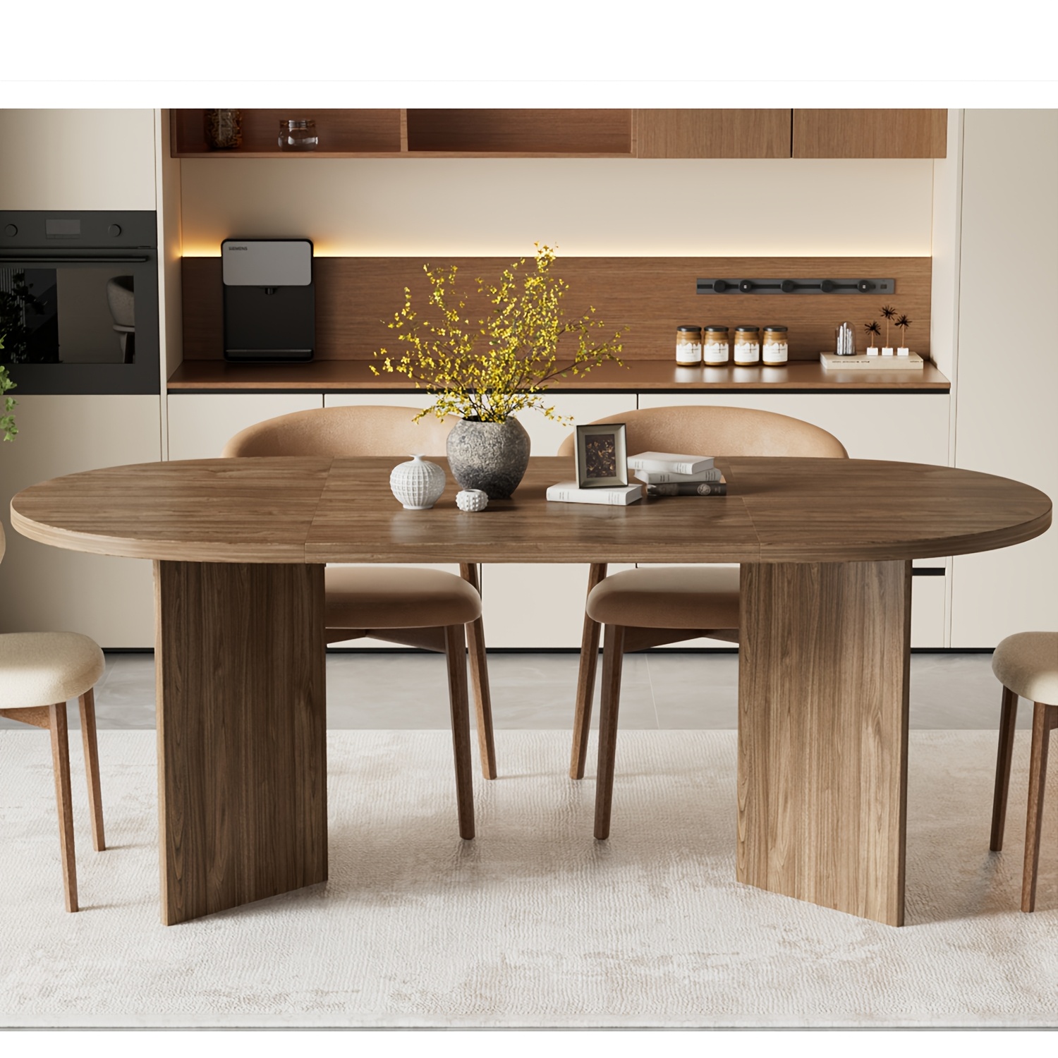 Dining Table, Oval Professional Conference Table, Wooden Dining Table With V-shaped Design Legs, 190 X 90 Cm, Can 8 People