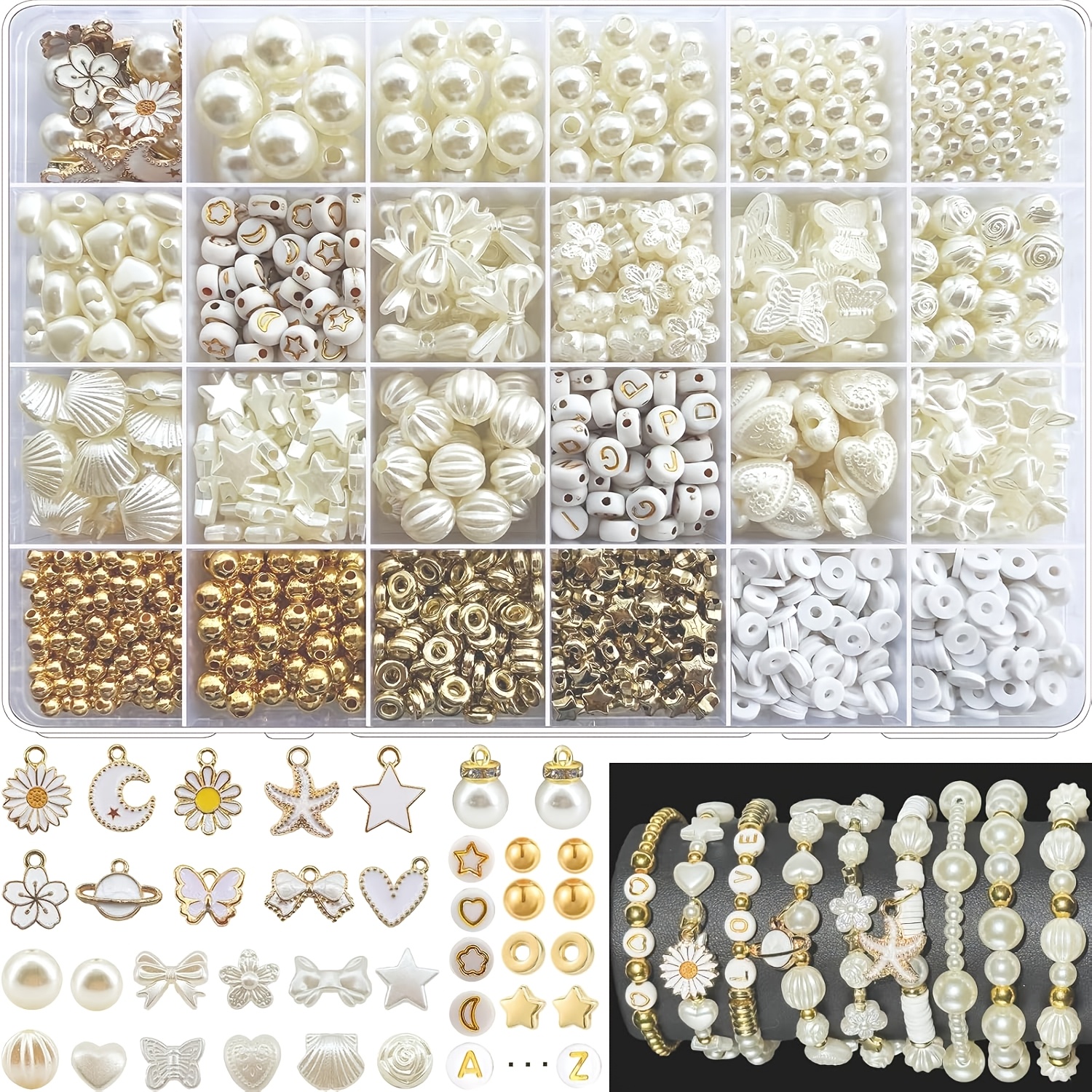 TEMU Kit de fabrication de bracelets avec 1680 perles assorties, comprenant des fleurs, des papillons, des , des perles de cœur et des perles