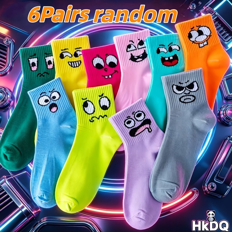 TEMU 6/3 Pair Of Random Socks, Funny Cartoon Mid-tube Socks, Colorful Fun Pack Internet Celebrity Trendy Socks Versatile Casual Socks, Creative