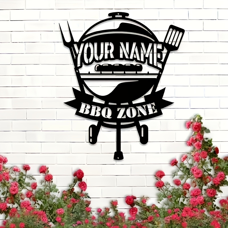 TEMU [wallmountable] Customizable Vintage Metal Bbq Zone Sign â Personalized Wall Art For Kitchen, Patio, Or Home Decor â Perfect Valentineâs Gi