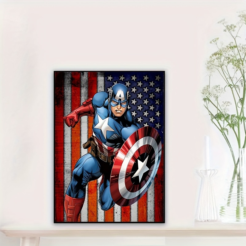 

1pc Superhero Captain America Diamond Painting Kit Colorful Flag Diamond Embroidery Handmade Diy Mosaic Art Home Decor Gift 30x40cm/11.81x15.74in