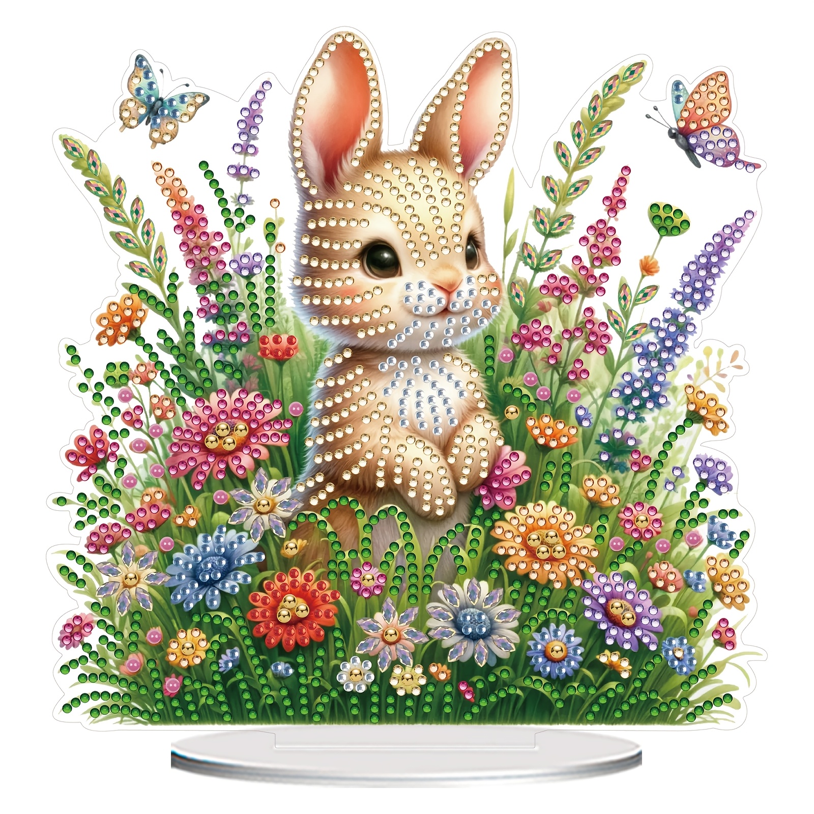 

Diy 5d Rabbit & Floral Acrylic Desk Ornament Kit - Sparkling Art, Unique Shaped Diamonds, Handcrafted Home Decor Display For Bedroom, Office, Living Room, Study - Gift Box Included