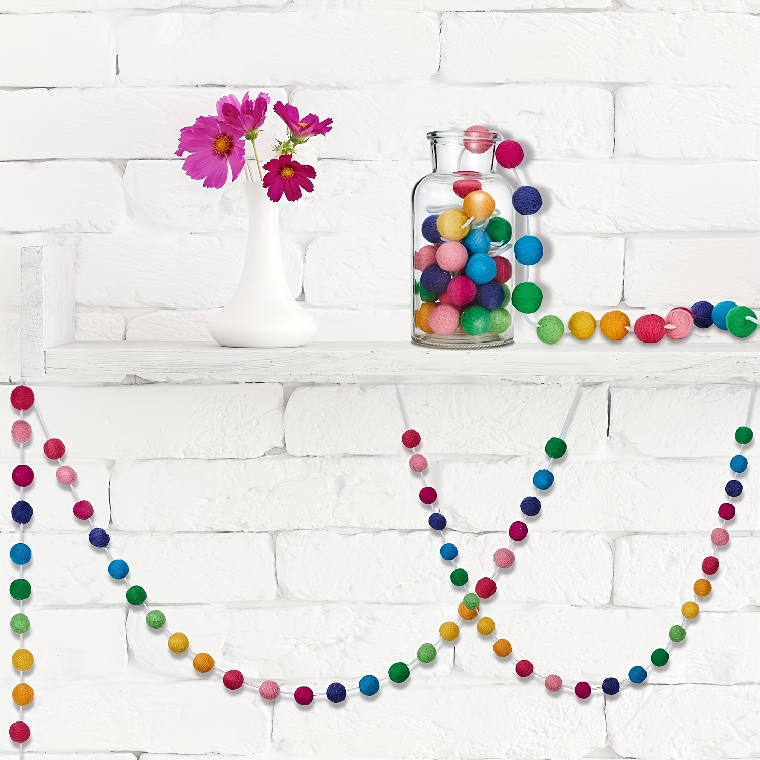 

2024 New 30 Colorful Round Ball String Felt Ball Party Decorations Hanging Ornaments Scene Arrangement Pendant Ball String