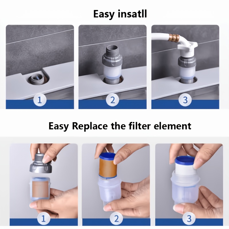 Juego de 8 piezas de filtro de agua de tres capas para lavadora, elemento filtrante de sedimentos de 50 micras con 7 núcleos de filtro reemplazables, antiatascos, filtro de agua de flujo directo para lavadora - Sistema de filtración de agua, color de la tapa aleatorio
