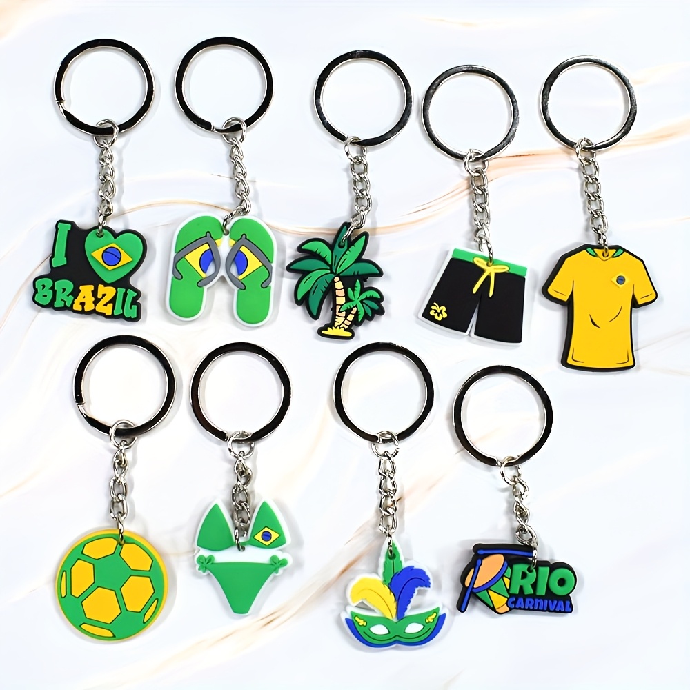 Image of 9pcs/set Plastic I Love Brazil Keychain, Yellow Sportswear Keychain, Key Chain, Purse Backpack Luggage Charm Additions Birthday Party Supplies Gift