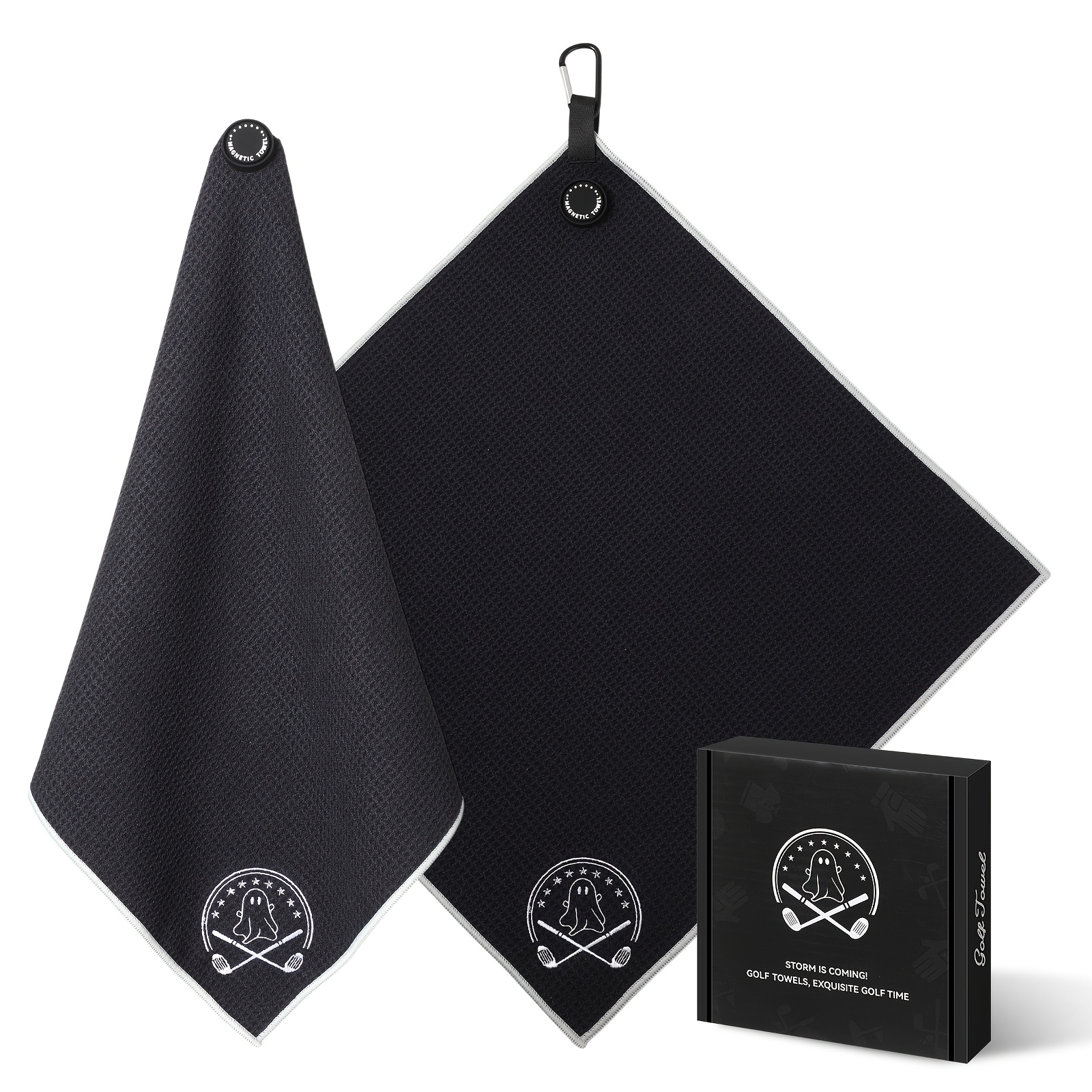 TEMU 18" X 18" Magnetic Golf Towel With Clip, Featuring A Unique Cleaning Pocket, Made Of Ultra-absorbent Microfiber Waffle Material, Perfect For