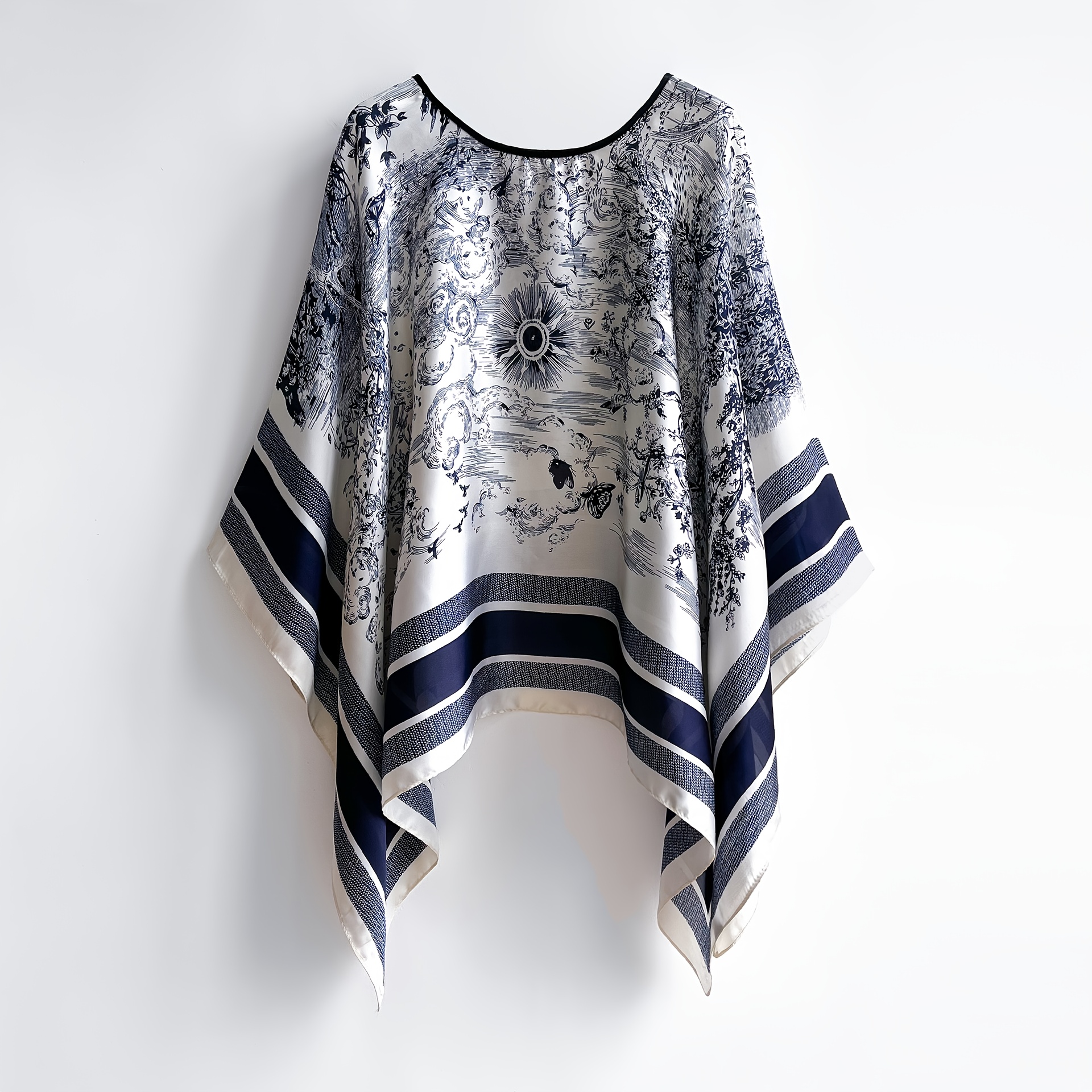Image of Elegant Floral Print Pullover Shawl, Round Neck Thin, Perfect For , Dates, Beach, And Festivals