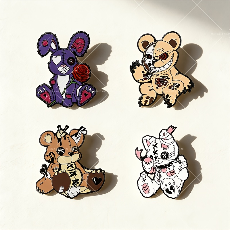 TEMU 4pcs Dark Doll Series Enamel Combination Badge, Sweet And Cool Style, Suitable For Backpack / Denim Jacket Decoration, Suitable For / Halloween