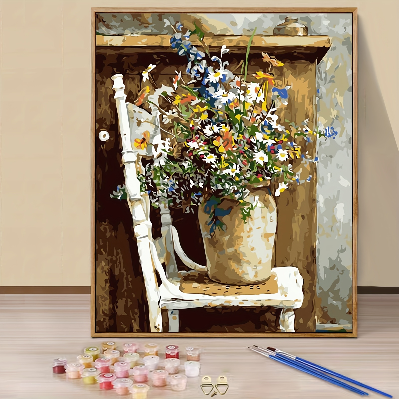 ABEUTY Malen Nach Zahlen Set – Leinwand 40x50 Cm, Mit Rahmen, Acrylfarben & Pinsel (Frische Blumen)
