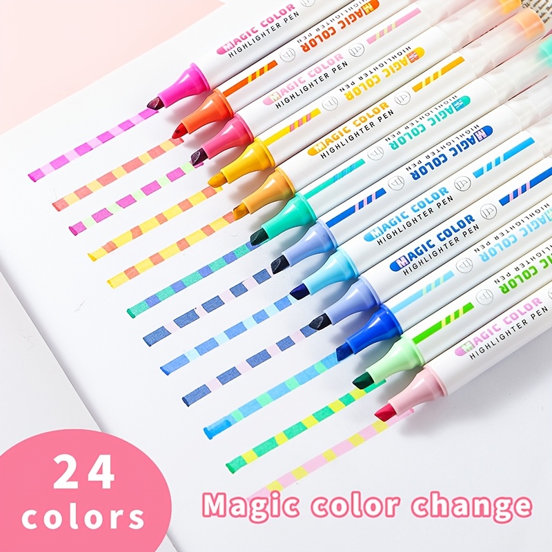 

6/12pcs Highlighters, Dual-tip Fluorescent Pens, Quick-drying Plastic, Assorted Colors, For Students Office Supplies, Bullet Journaling Set