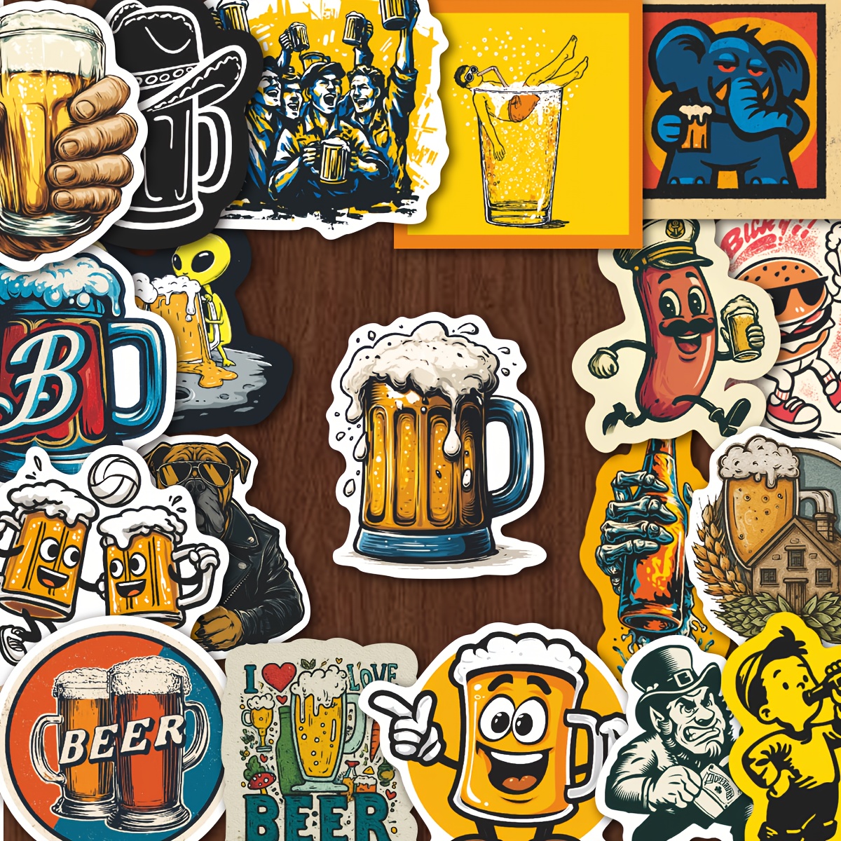 Image of 50pcs Street Art Beer Stickers Vibrant Graphic Style For Skateboard, Guitar, Notebook And Card Making For Bar Owners, Fans And Collectors