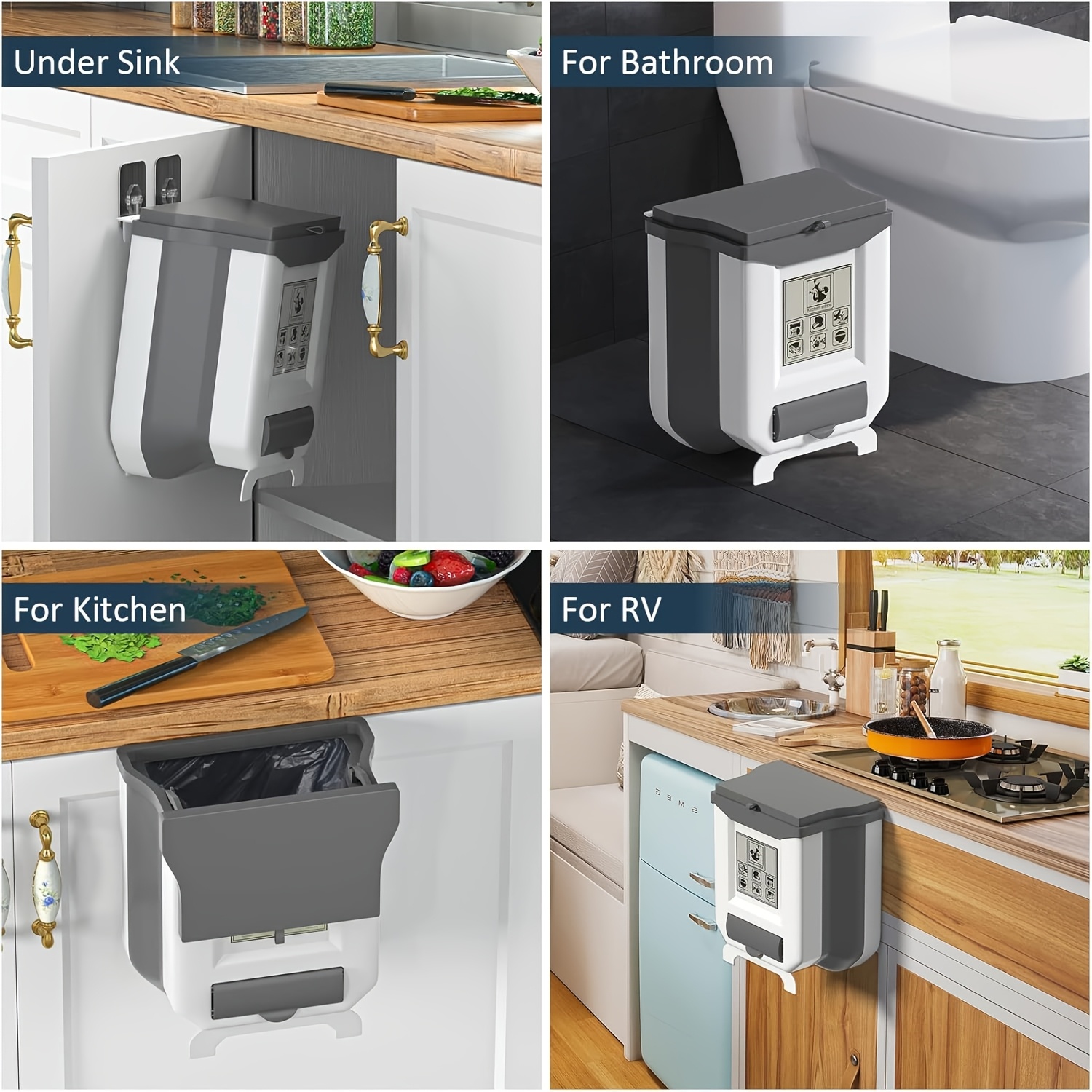 space saving new foldable wall mounted trash can does not a lid 10l large capacity suitable for kitchen bathroom bedroom and rv and other multi scenes white graywithout a lid Product details 2