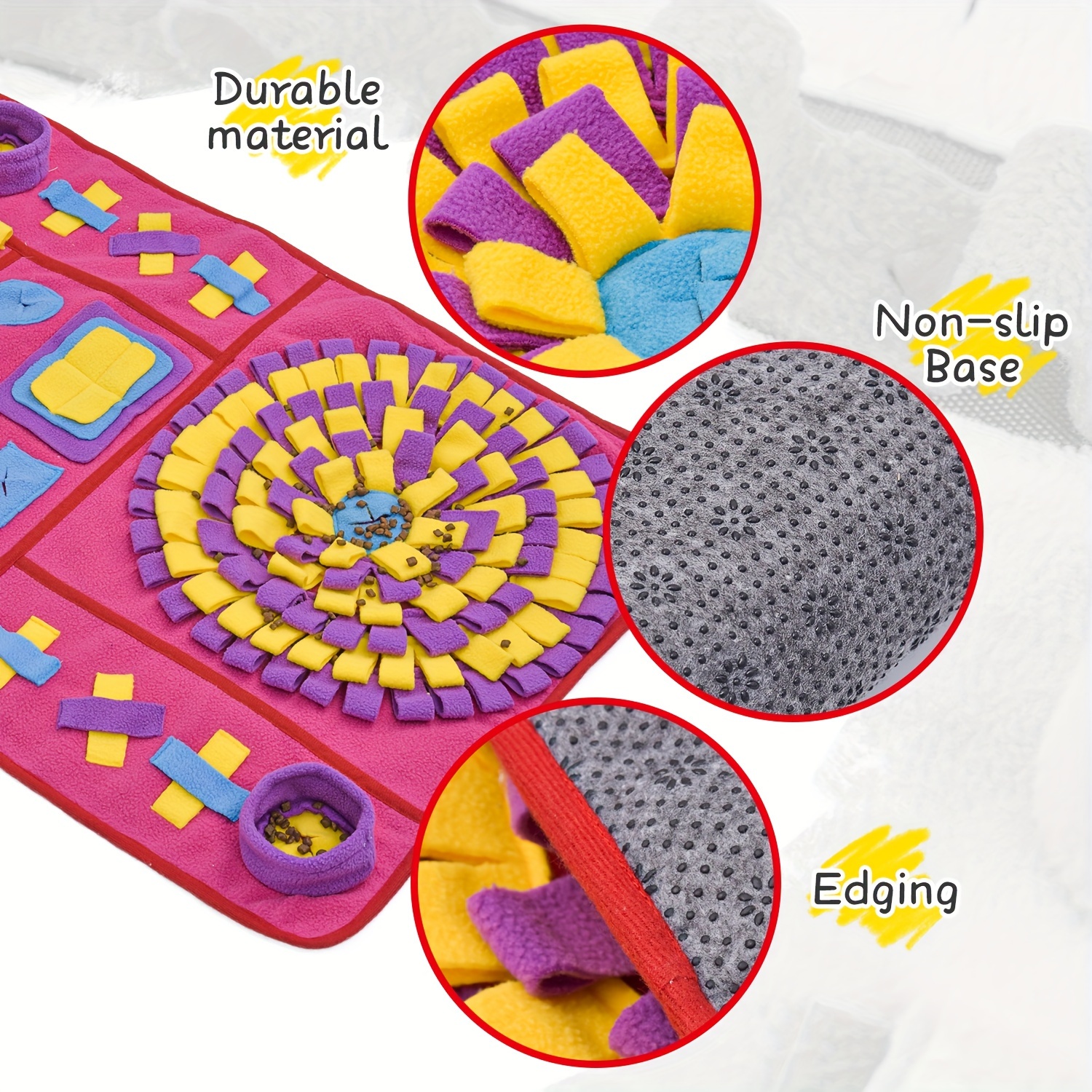 Colorful Dog Snuffle Mat, Durable Fleece Dog Foraging Pad, Nose Work Training Mat, Machine