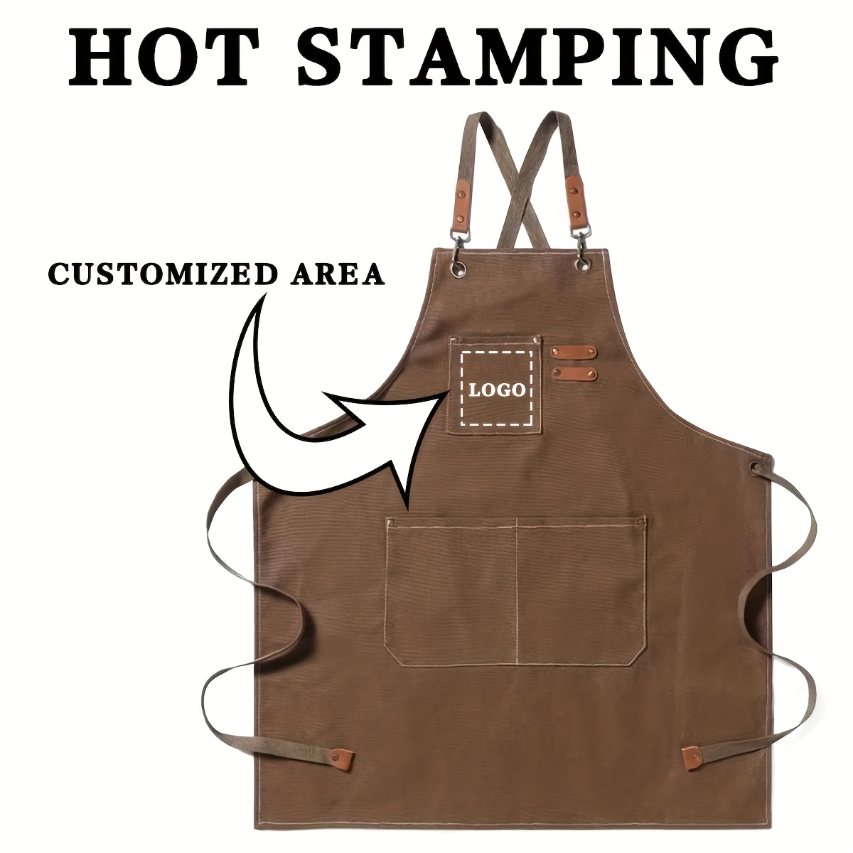 TEMU Tablier en Toile Personnalisable avec Poches - Texte, Logo ou Nom Personnalisé - Tissu Polyester Durable - Parfait pour les Cafés, Restaurants,