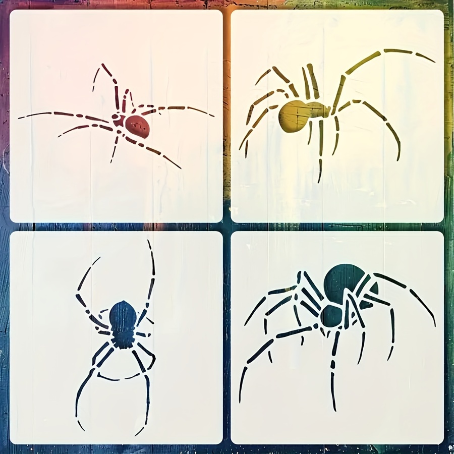 

4- Reusable Spider Stencils, 8.5x8.5 , , For Diy Crafts, Scrapbooking, Embossing, Painting On Wood, , , Art Supplies