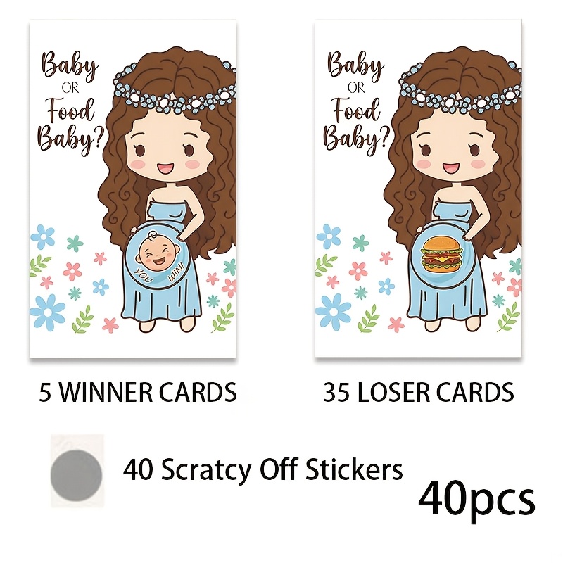 TEMU Lot de 40 cartes de du pour douche de bébé, pour garçons et filles, cadeaux de fête de jeu de couches pour révélations alimentaires ou non