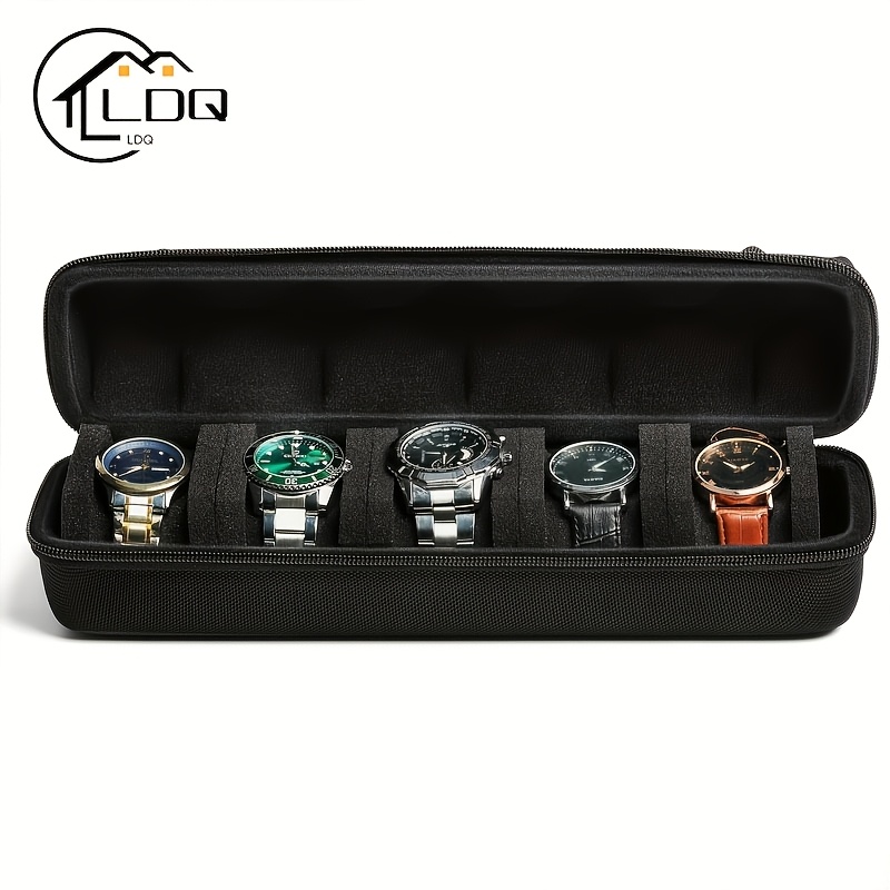 

1pc Ldq Hardshell Watch Travel Case, 5 Slot Watch Storage Organizer Box, Geometric Pattern Plastic Watch Protector, With Soft Foam Pillow And Handle, For Men And Women's Watches