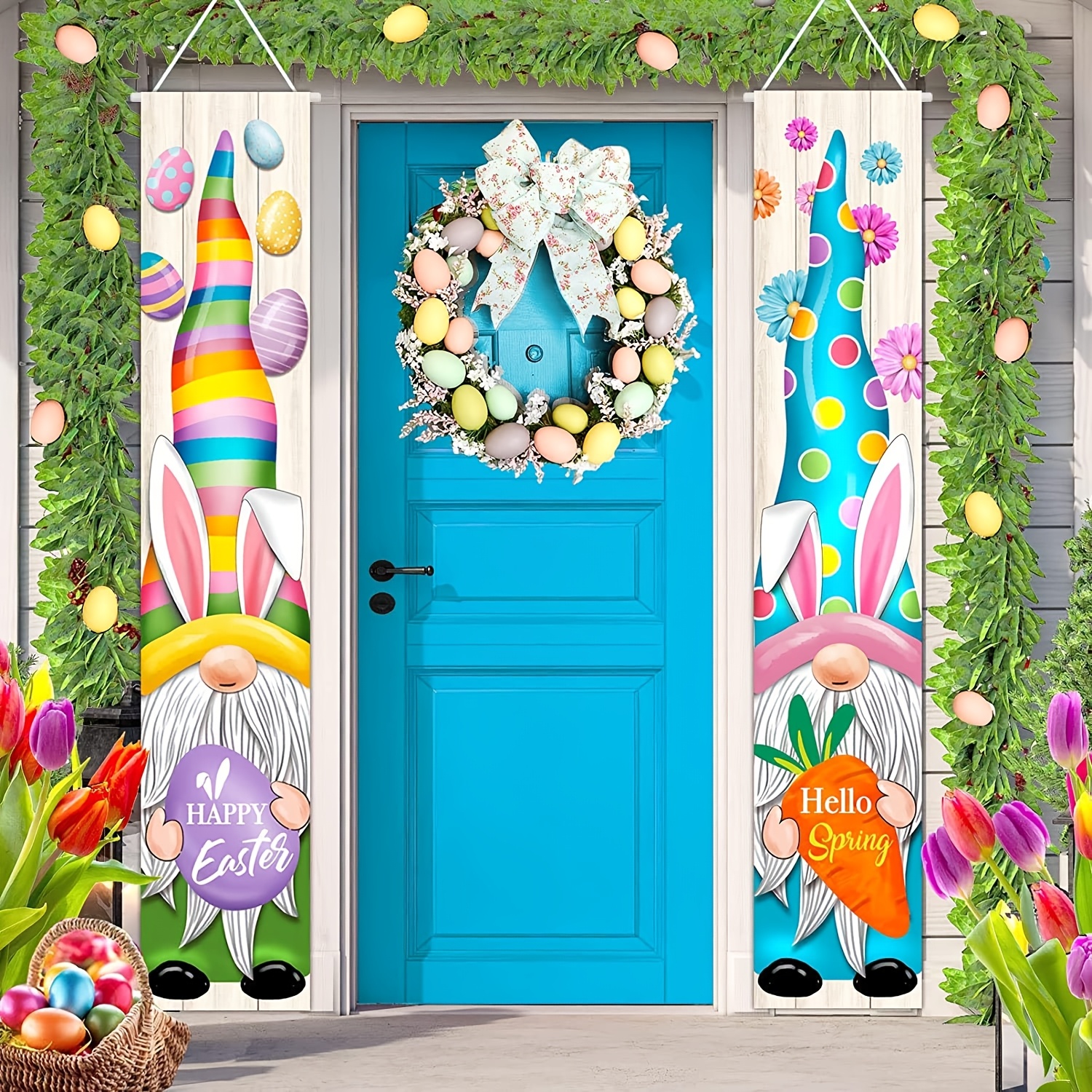 

2pcs Easter Door Banners - & , Rustic Indoor/outdoor Decor For Front Door, Living Room, Kitchen Wall - Polyester, No Power Needed, 71x12 Inch