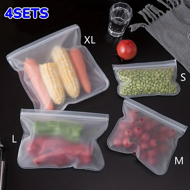 TEMU 4/8피스 재사용 가능한 실리콘 식품 보관백, 자동 밀봉 백, 과일, 채소, 샌드위치 및 고기에 적합 - 냉장고 및 주방 정리에 이상적