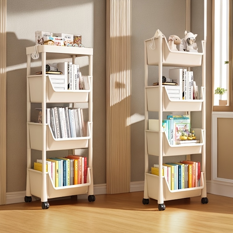 Multi-Functional Bookshelf, Floor Standing Storage Rack, Movable Snack & Sundries Cart, Multi-Layer Organizer Shelf for Living Room And Kitchen