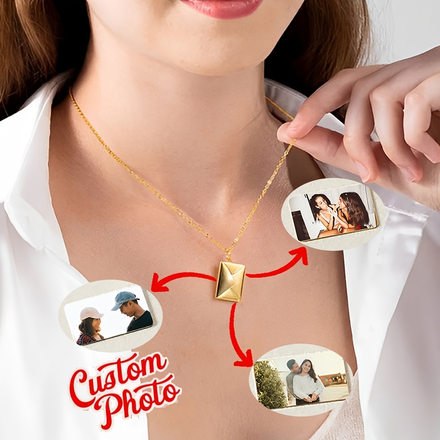 collar con colgante de sobre con foto grabada personalizada, joyería de acero inoxidable con mensaje   de  , estilo boho, para uso   y ocasiones especiales, ideal para   de san valentín, día de la  , día del maestro/  a clases/regalos de graduación 1