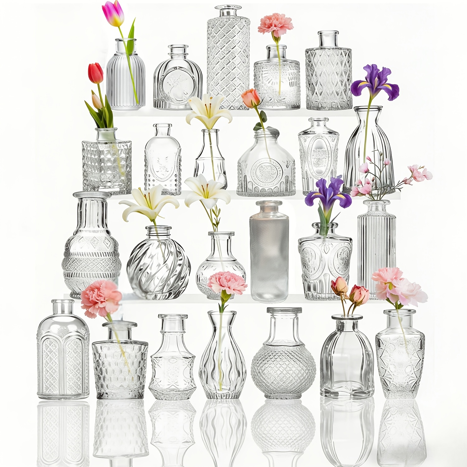 Set Of 24 Transparent Glass Vases - Decorative Flower Holders, Retro Design For Table Arrangements, Ideal For Wedding Centerpieces And Living Room Decor