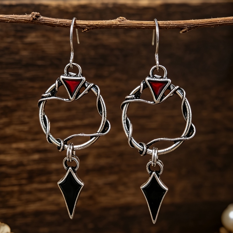 TEMU Un par de aretes de moda de aleación de y resina con colgante geométrico de enredadera entrelazada de estilo gótico