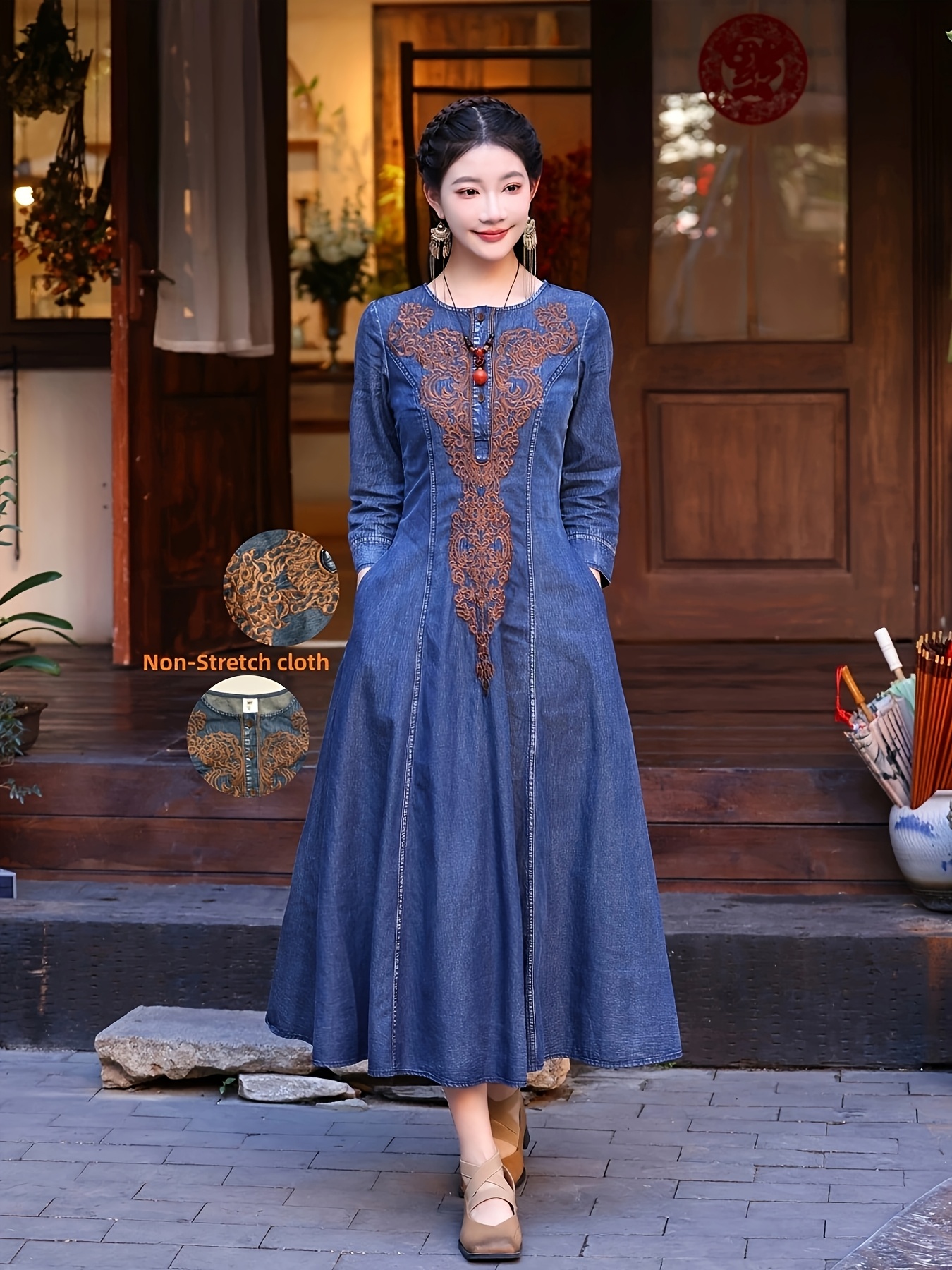 Lange Mouwen Damesjurk Knielengte A Lijn Herfst Jurk Herfst Winter