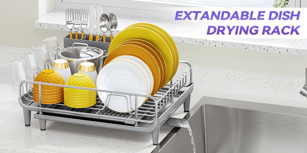   expandable dish drying rack foldable stainless steel drainer with cutlery holder large size for kitchen counter Product details 0