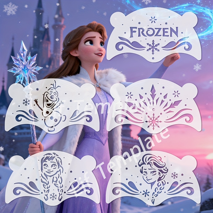 Image of Frozen Face Painting Template Set - Includes 5 Reusable , Anna, And Templates, Suitable For Cosplay, Holiday Parties, And Painting