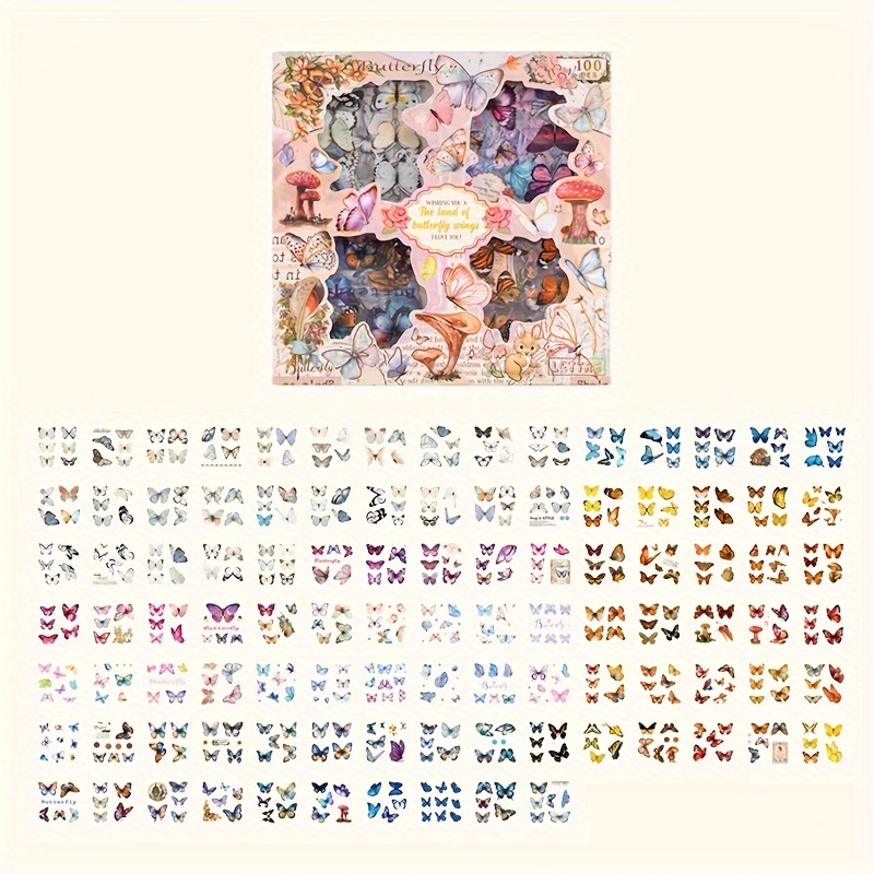 100sheets Vintage Time Stickers, Scrapbooking Journal Decoration Diy Material Stickers Transparent Pet Decals Box Set
