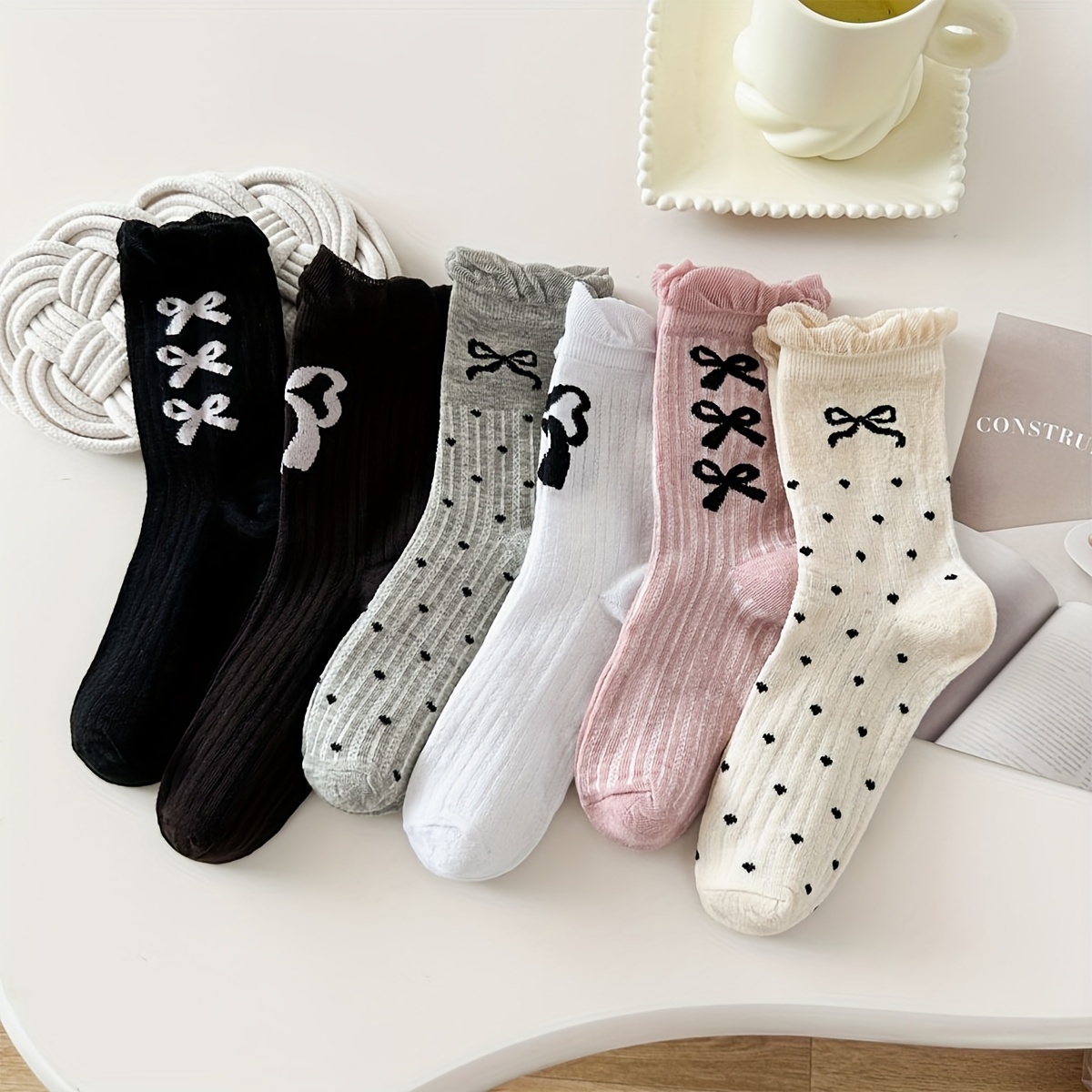 

Mixed Color 6-pack Mid-tube Socks-gxn-simple Black And Socks