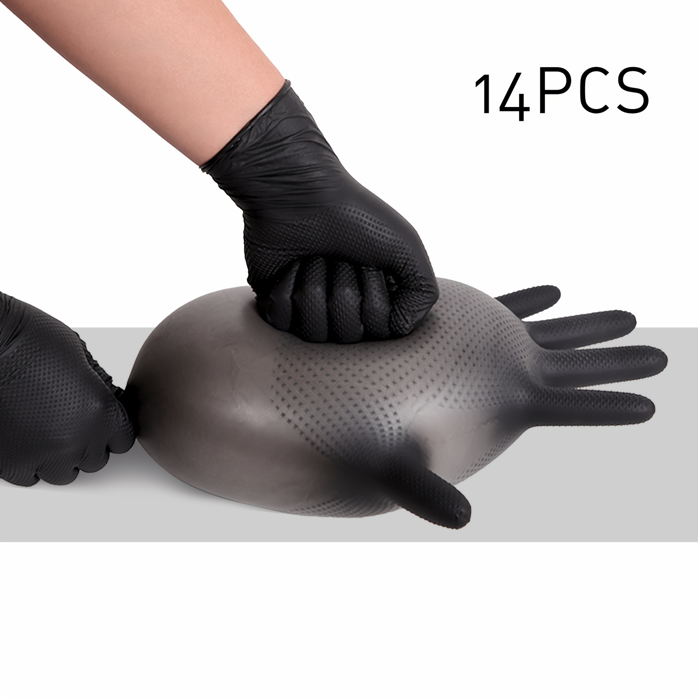 E-shop Schwarze Diamant-strukturierte verdickte Nitrilhandschuhe, erhabene rautenförmige Handschuhe, verdickte Handschuhe, geeignet für Automobil,